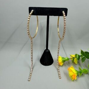 Vintage Y2K Gold Hoop Earrings with Crystal Dangle Accents